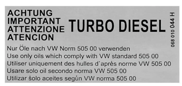 Sticker " TURBO DIESEL " on valve cover, Golf & T3, OE Ref. 068010044H