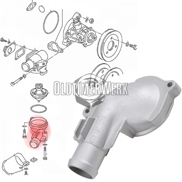 Flansch, Rohrstutzen für Thermostatgehäuse für T3 1,9l bis Bj. 85 OE Ref. 025121121A