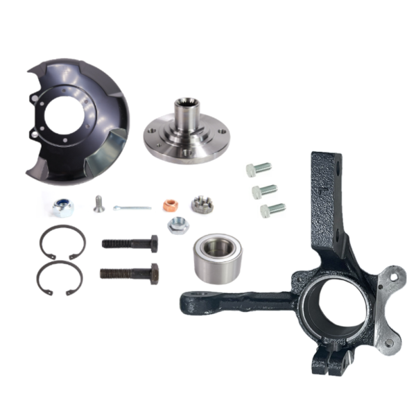 Steering knuckle, wheel bearing housing, left, complete with mounting parts, Golf 1 & Co, OE Ref. 171407255A