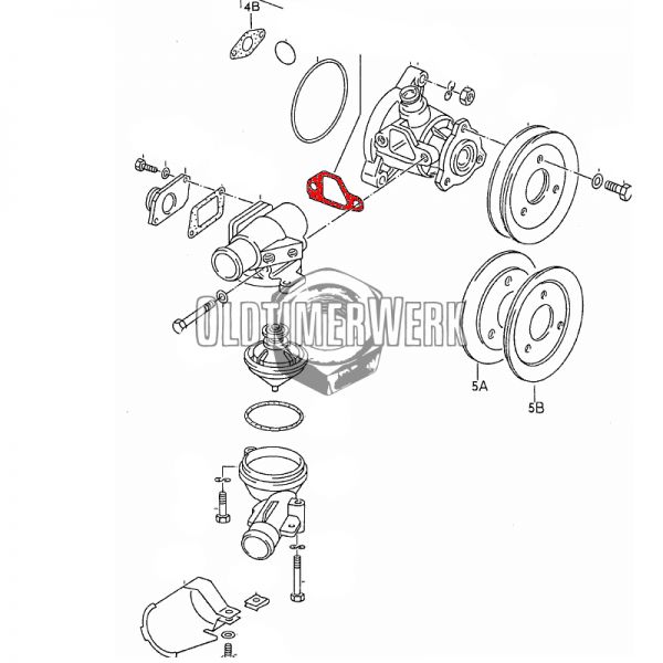 Dichtung zw. Wasserpumpe & Thermostatgehäuse, T3 Bus, 1.9L bis BJ85, OE Ref. 025121043A