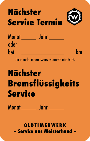 Service Aufkleber "OLDTIMERWERK" in Orange, OE. Ref. ZCP902672